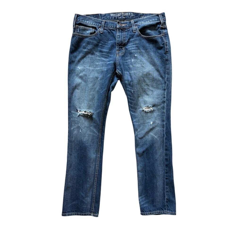 Mossimo Supply Co Mens Slim Straight 36x30 Distressed Ripped Blue Jeans